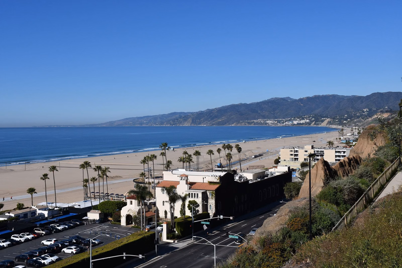 The north end of Santa Monica State Beach along Pacific Coast Highway below the bluffs