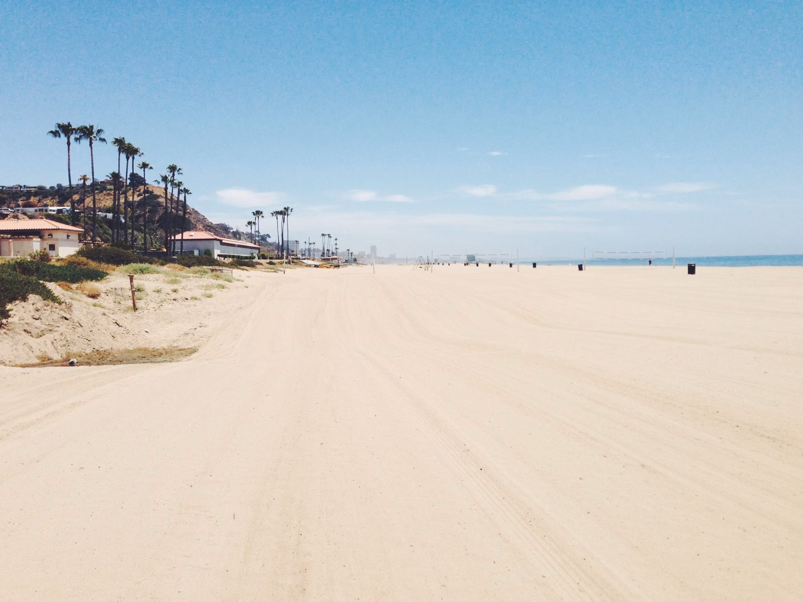 The wide, quiet sand of Will Rogers State Beach